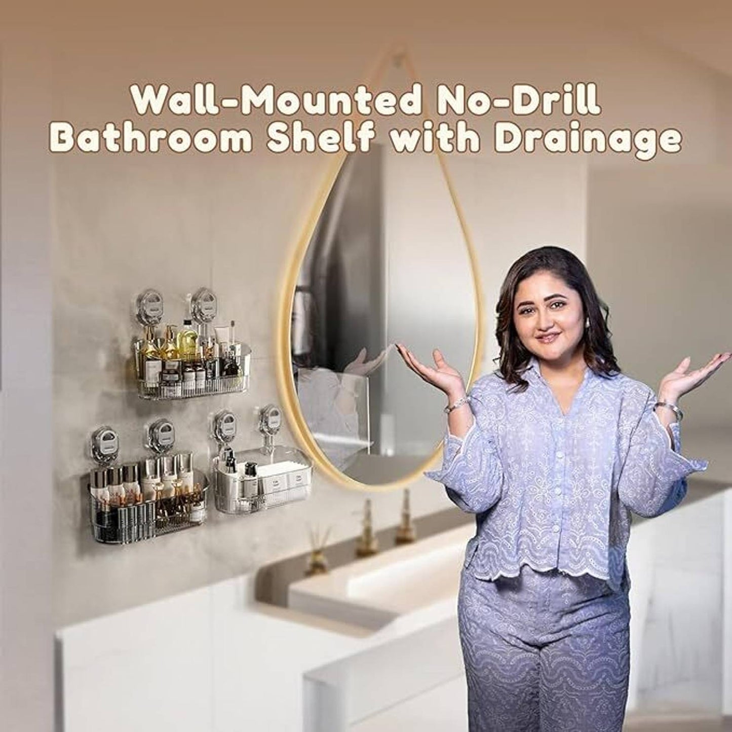 Luxurious Non Drill Bathroom Shelf Rack