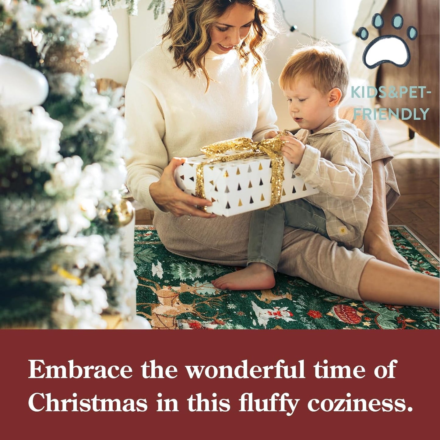 Long Christmas Reindeer & Trees Runner Mat