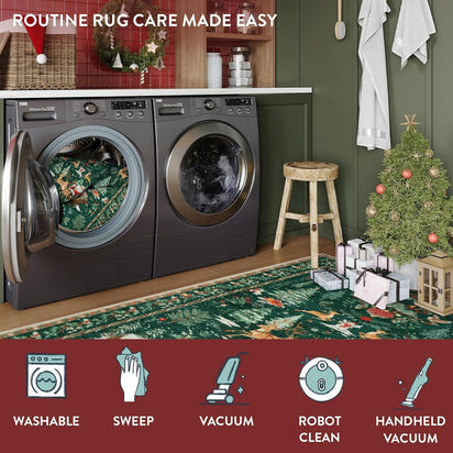 Long Christmas Reindeer & Trees Runner Mat