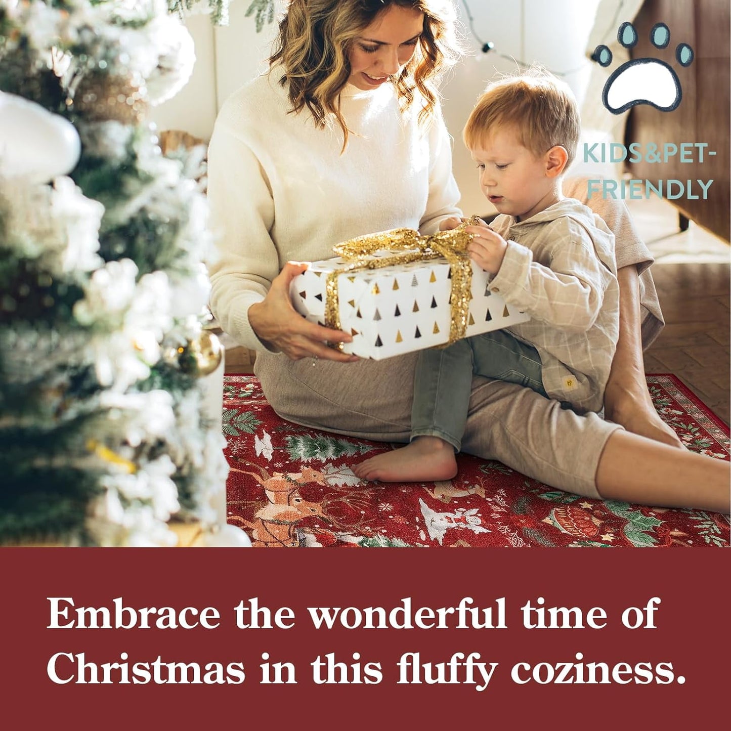 Long Christmas Reindeer & Trees Runner Mat