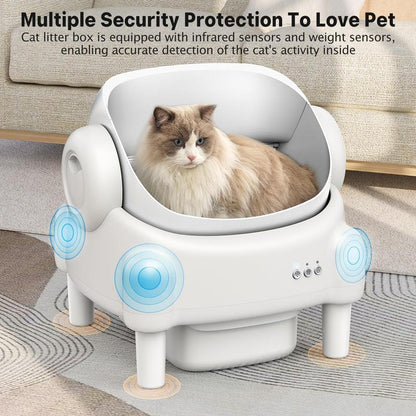 TAYACICY Self Cleaning Litter Box Open-Top with App Control for Multiple Cats 16.5"X16.5" Entrance Dual Safety Tech 10.5L Sealed Waste Bin Cream White