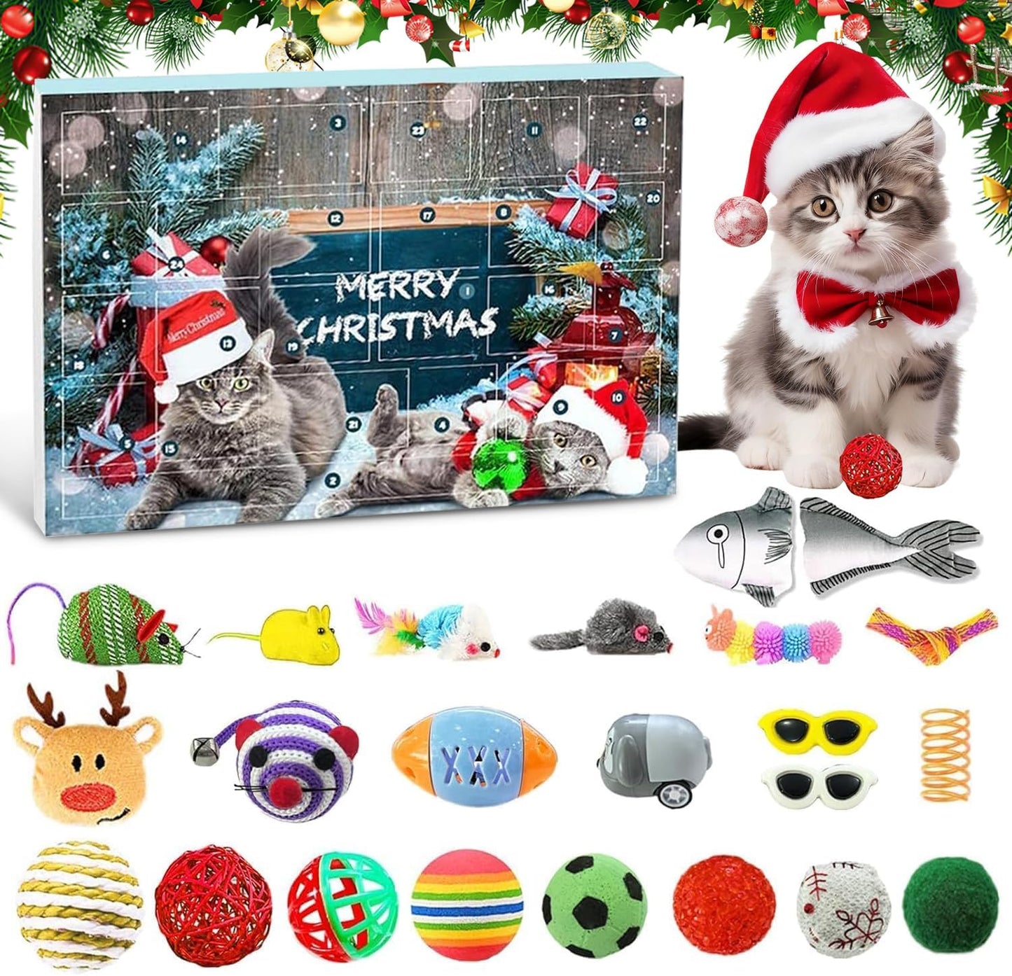 Cat Advent Calendar 2025 – 24pcs Christmas Toys for Cats
