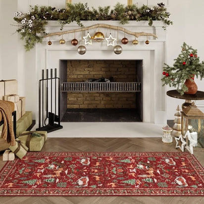 Long Christmas Reindeer & Trees Runner Mat