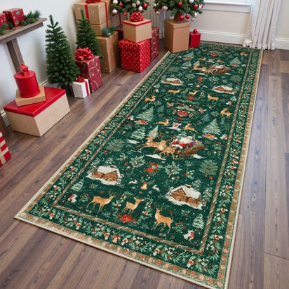 Long Christmas Reindeer & Trees Runner Mat