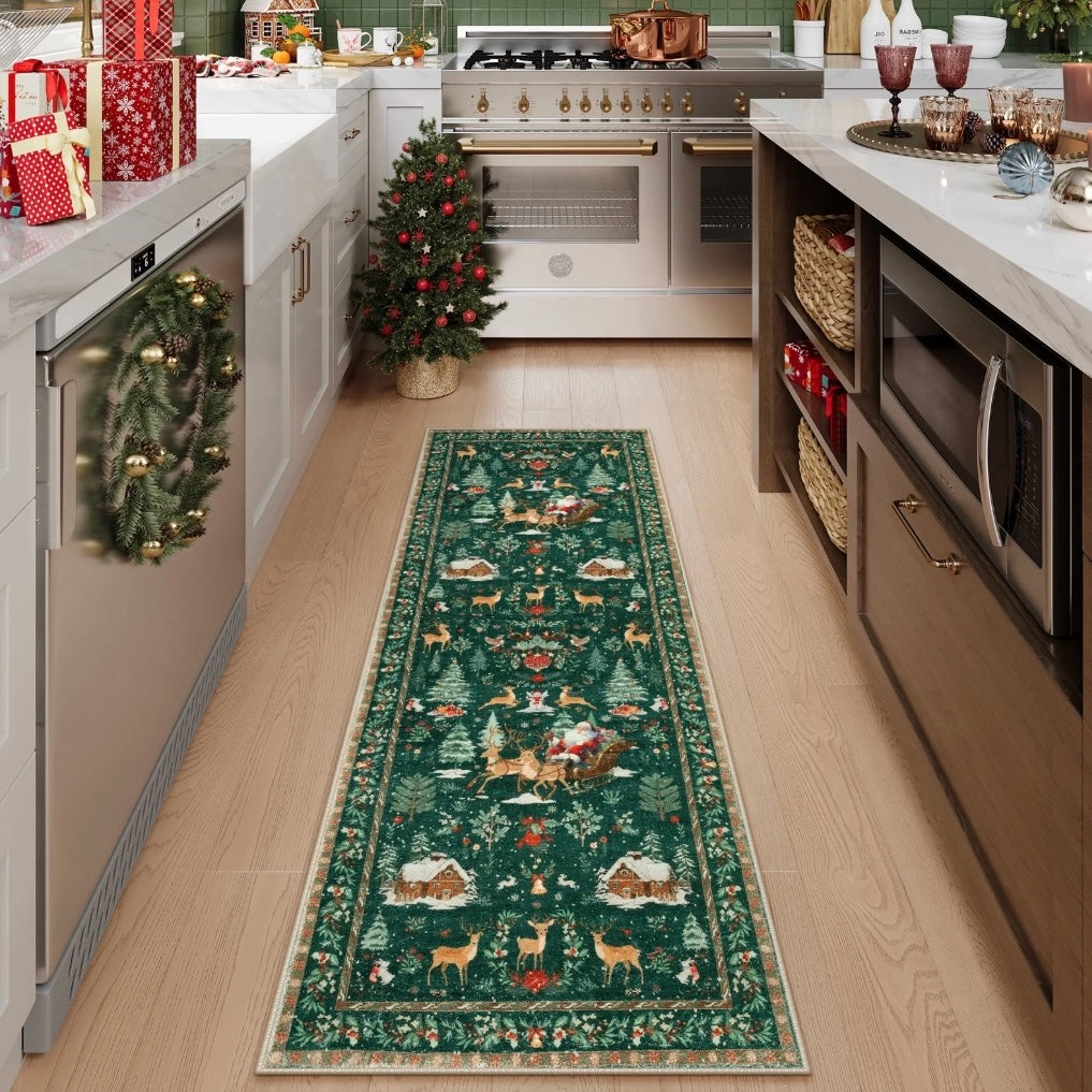 Long Christmas Reindeer & Trees Runner Mat