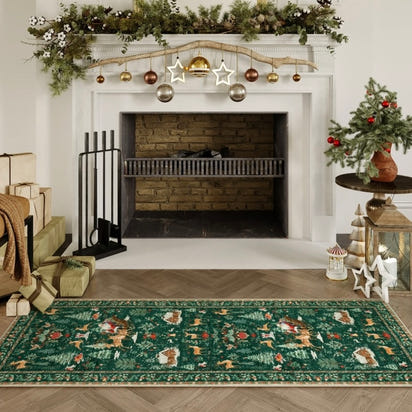 Long Christmas Reindeer & Trees Runner Mat