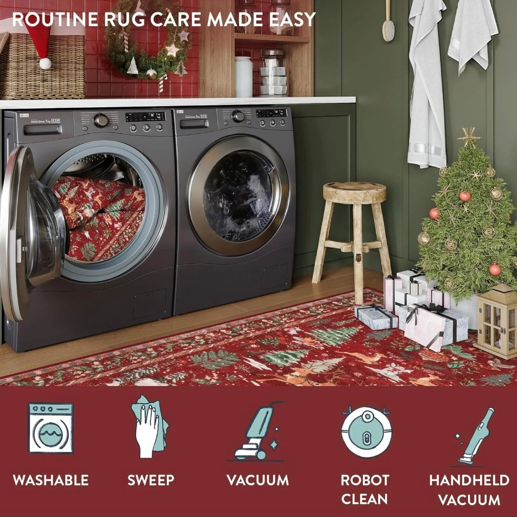 Long Christmas Reindeer & Trees Runner Mat